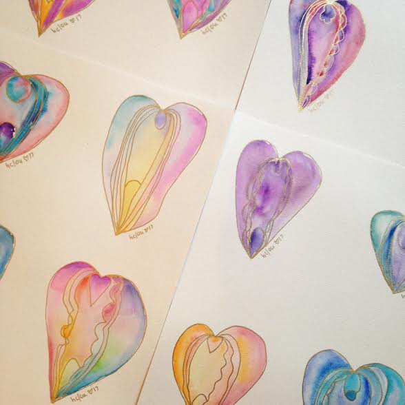 heart-shaped vulva watercolors on white background